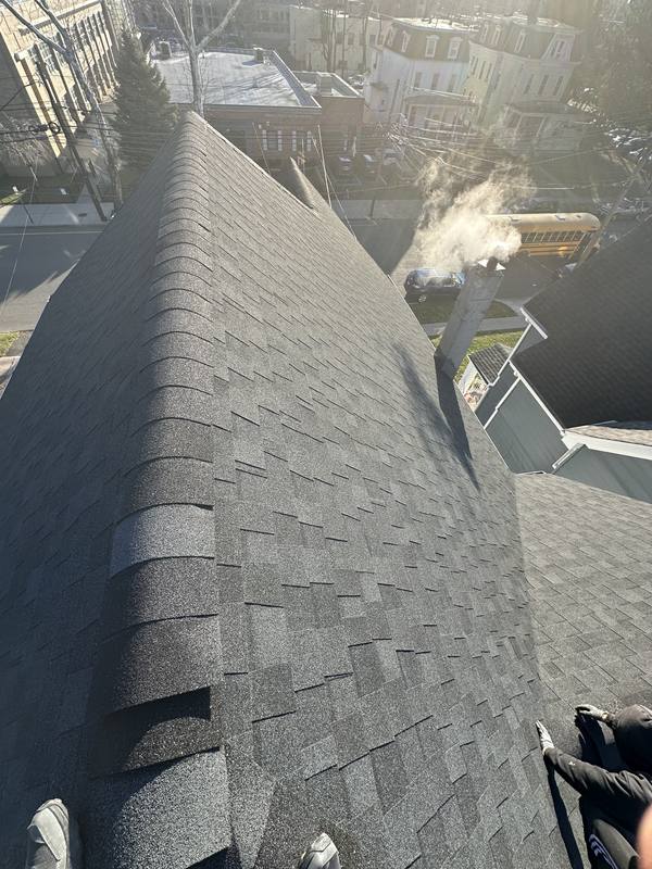 Fresh GAF shingle installation, aerial view